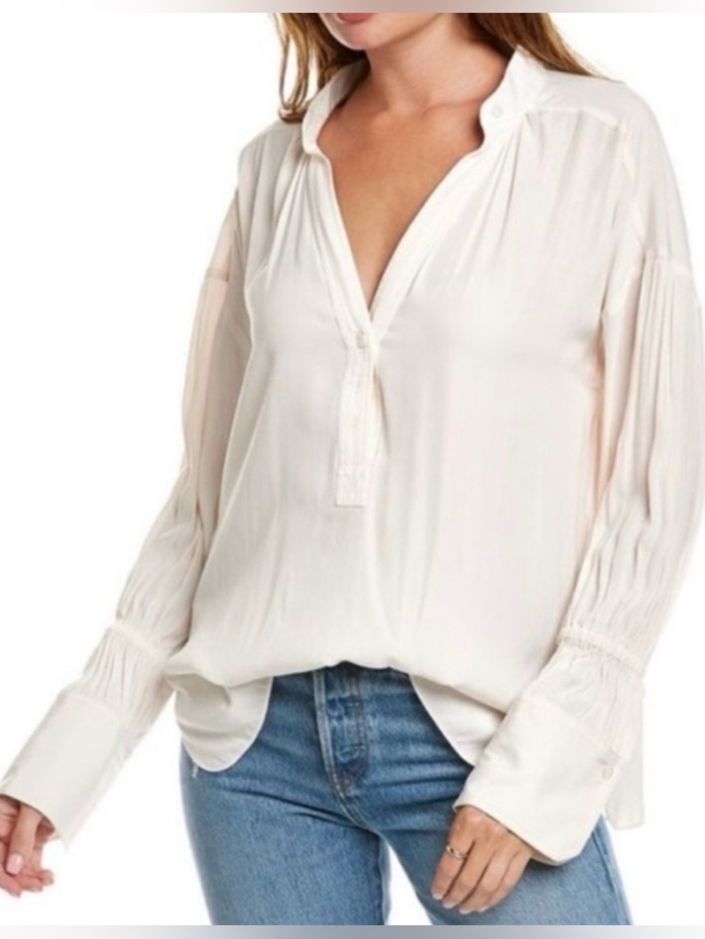 A.L.C. Paulina Blouse Mandarin Collar Cream Women’s Sz 6 $325 Billow Sleeve Top
